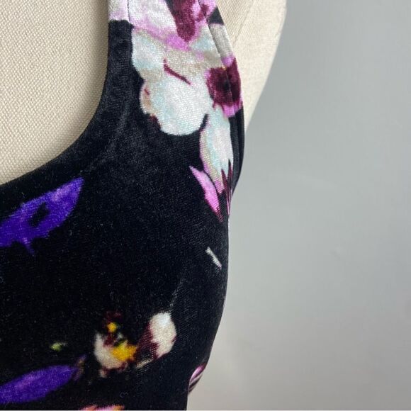 Hot Topic Black Velvet Asian Floral Print Dress Dark Fairy Punk Goth Y2K Grunge - Picture 7 of 10